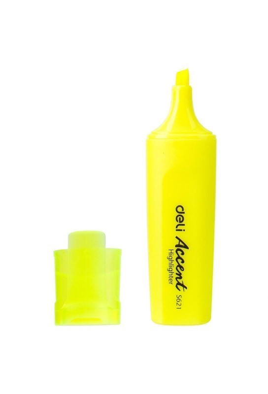 ماژیک علامت گذار هایلایتر رنگ زرد فسفری Deli accent S۶۲۱ DELI HIGHLIGHTER CHISEL TIP: ۱-۵MM YELLOW