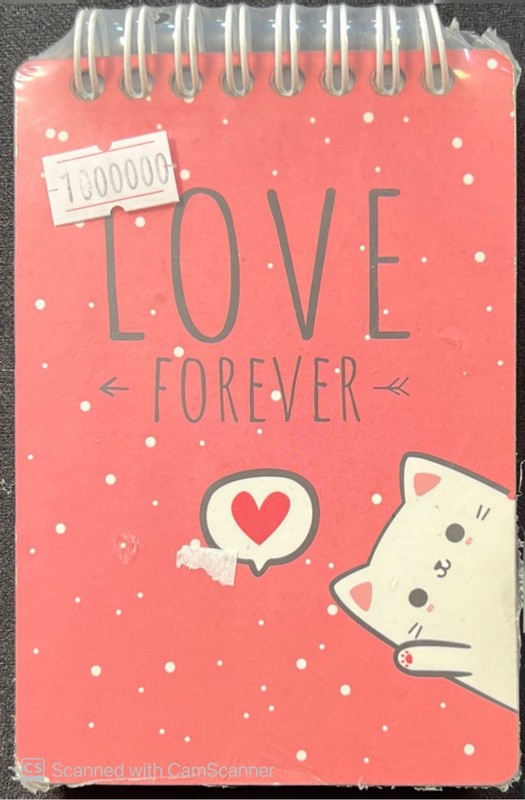 دفتر جیبی دکمه love forever گربه ۶۰ برگ (۱۲۰صفحه) ۷۰ گرم بی خط جلد ام دی اف ۳ میل /فنر بالا