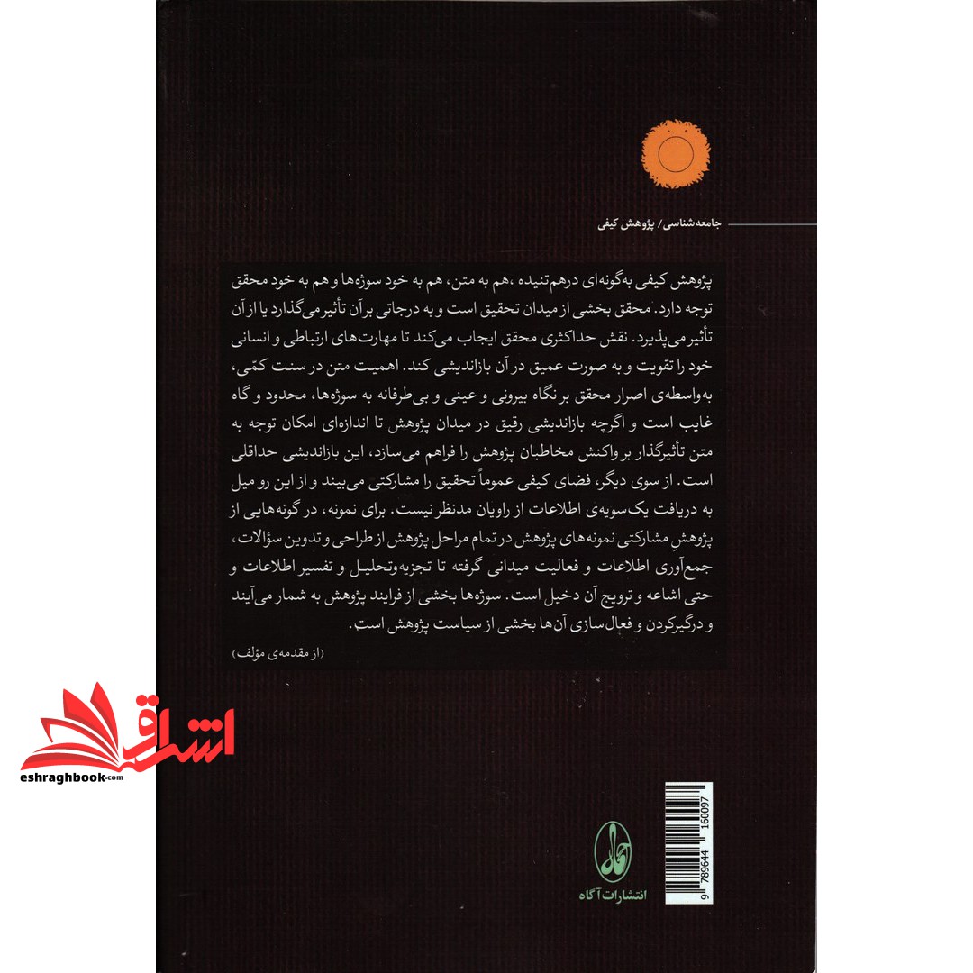 کتاب هنر انجام پژوهش کیفی: از مسئله یابی تا نگارش * نام درس دانشگاه پیام نور : روش تحقیق کیفی * روش های پیشرفته تحلیل داده ها (کیفی) * روش تحقیق ۲ (کیفی)